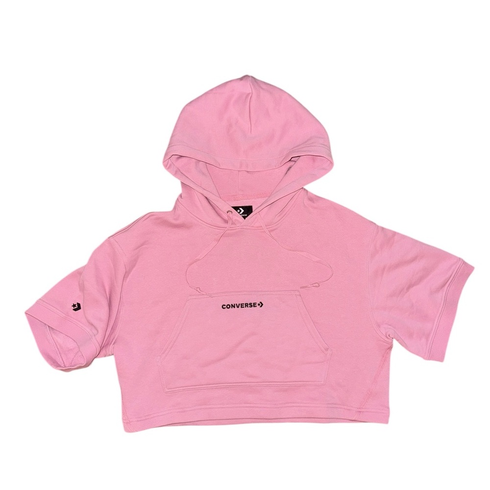 Girls Converse Pink Cropped Short Sleeve Hoodie Sweatshirt Size L Large NWT